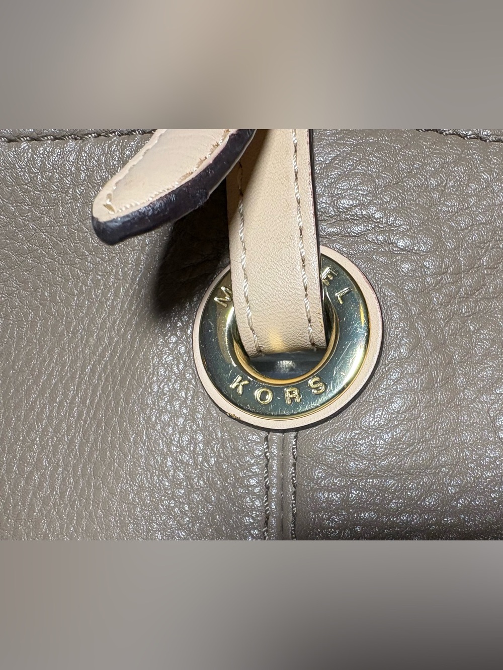 Michael Kors Jet Set Tote Taupe Pebbled Leather Large Shoulder Bag Gold MK - Picture 10 of 12